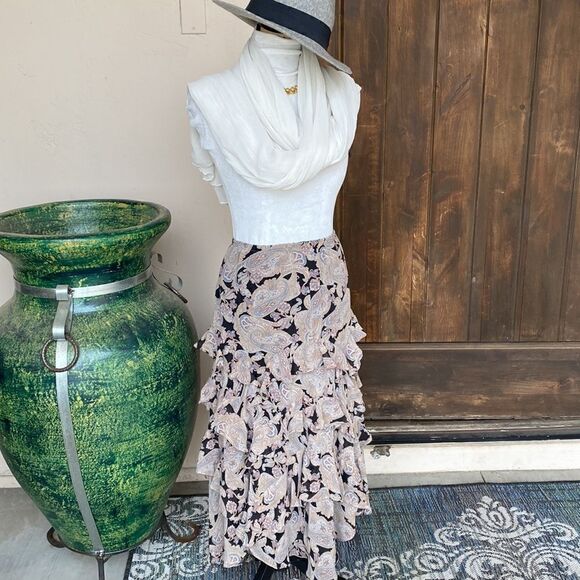 Liz Claiborne elastic waist abundantly ruffled paisley skirt size 6 - Picture 5 of 9